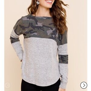 Camo and Gray Long Sleeve Top